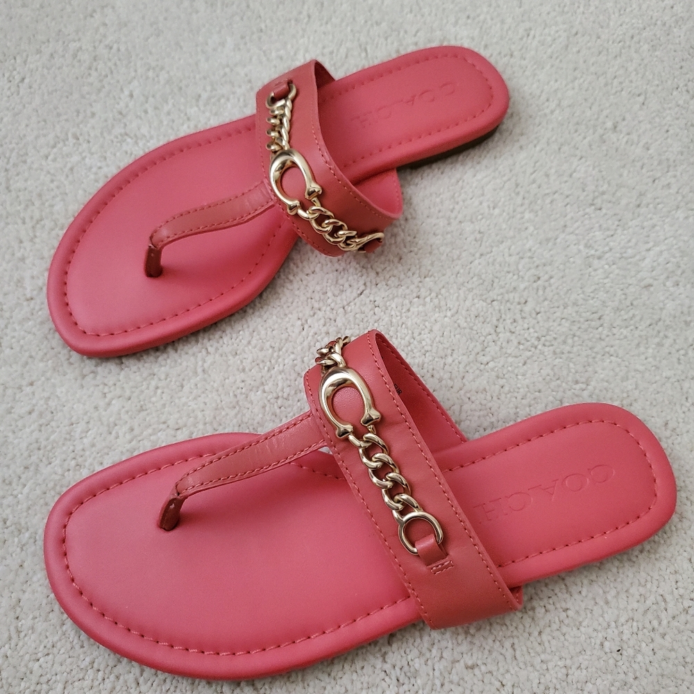 Coach Jaclyn Leather with Gold Sandals Coral sz6 - Picture 8 of 16